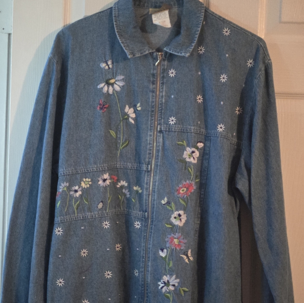 Teddi Vintage 80's Denim Zipup Jacket Embroidered Size M